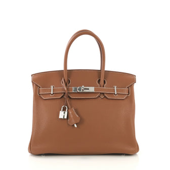 Hermes Birkin Handbag Brown Clemence with Gold Hardware 30 422516