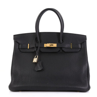 Hermes Birkin Handbag Black Clemence with Gold Hardware 35 - Rebag