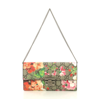 Padlock Continental Chain Wallet Blooms Print GG Coated Canvas Long