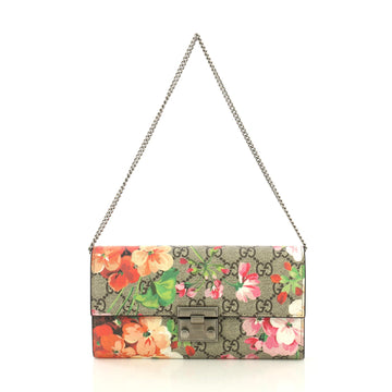 Padlock Continental Chain Wallet Blooms Print GG Coated Canvas Long