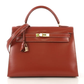 Hermes Kelly Handbag Red Box Calf with Gold Hardware 32 Red 422518