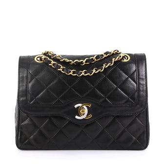 Chanel Model: Vintage Two-Tone CC Flap Bag Quilted Lambskin Small Black 42251/90