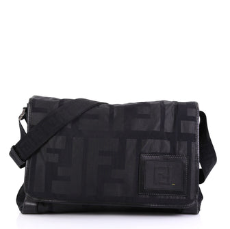 Fendi Logo Flap Messenger Bag Printed Nylon Black 4225916