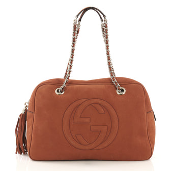 Gucci Soho Chain Zipped Shoulder Bag Nubuck Medium Orange 422642