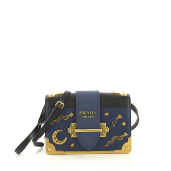 Prada Cahier Crossbody Bag Embellished Leather Small Blue 422871