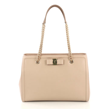 Salvatore Ferragamo MeLike Vara Tote Saffiano Leather Medium Neutral 422953