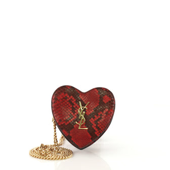 Saint Laurent Love Heart Chain Bag Python Small Red 422956