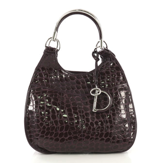 Christian Dior 61 Shoulder Bag Crocodile Embossed Patent purple 422958