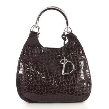 Christian Dior 61 Shoulder Bag Crocodile Embossed Patent purple 422958
