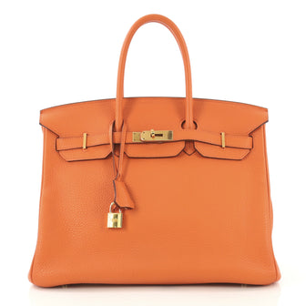 Hermes Birkin Handbag Orange Clemence with Gold Hardware 35 - Rebag