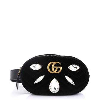 Gucci GG Marmont Belt Bag Embellished Matelasse Velvet Black 423251