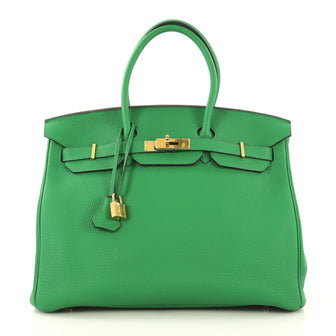 Hermes Birkin Handbag Green Togo with Gold Hardware 35 Green 423412