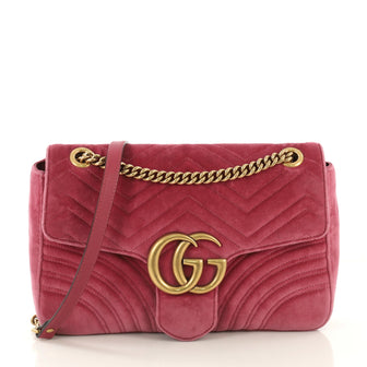 Gucci GG Marmont Flap Bag Matelasse Velvet Medium Pink 423431