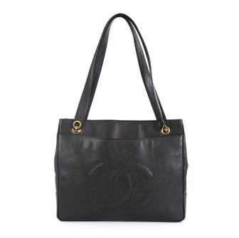 Chanel Vintage Stitched CC Shoulder Bag Caviar Medium