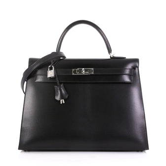 Hermes Kelly Handbag Black Box Calf with Palladium Hardware 35