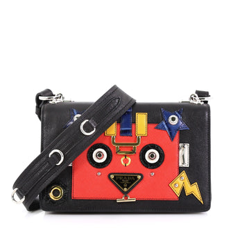 Prada Robot Flap Shoulder Bag Mixed Media Leather Small