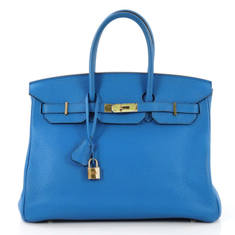 Hermes Birkin Handbag Blue Clemence with Gold Hardware 35 423661