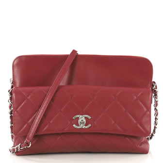 Chanel Zip Top Pocket Crossbody Bag Quilted Calfskin Small 423691