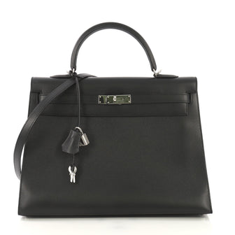 Hermes Kelly Handbag Black Epsom with Palladium Hardware 35 423831