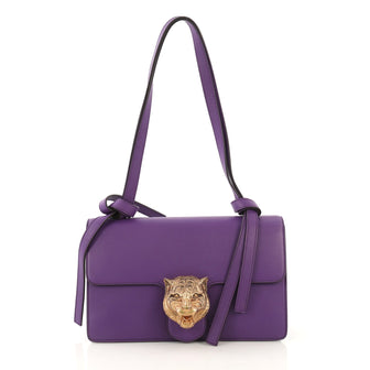 Gucci Animalier Flap Shoulder Bag Leather Medium Purple 4240014