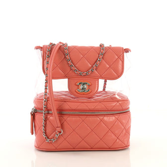 Chanel Zip Around Flap Bag Quilted Crumpled Calfskin and PVC Small Pink 4240018