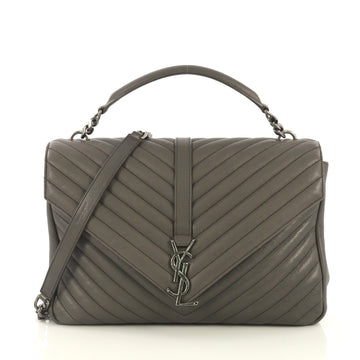 Saint Laurent Classic Monogram College Bag Matelasse Chevron Leather Large Gray 424002