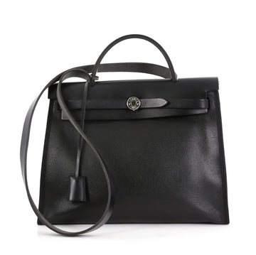 Hermes Herbag Zip Leather and Berline Vache Canvas 31 - Rebag