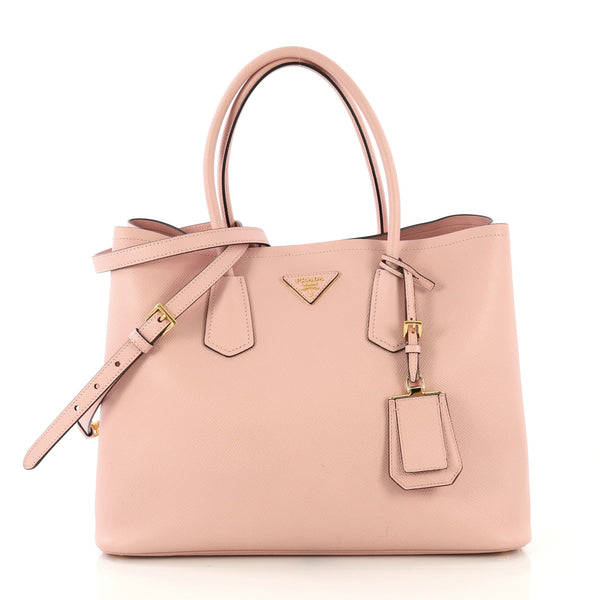 At Auction: Prada Cuir Double Tote Saffiano Leather Large Pink
