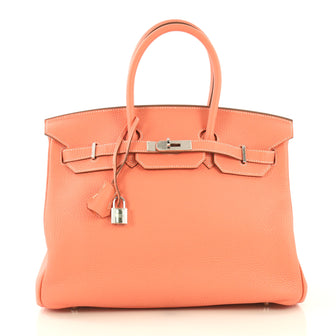 Hermes Birkin Handbag Pink Clemence with Palladium Hardware 35 Pink 