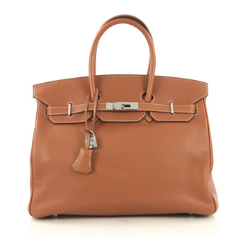 Hermes Birkin Handbag Brown Swift with Palladium Hardware 35 Brown 42418/7