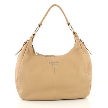 Prada Zip Top Hobo Vitello Daino Medium Neutral 424342