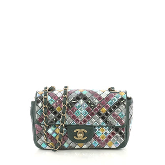 Chanel Mosaic Flap Bag Embellished Lambskin Small Green 424491