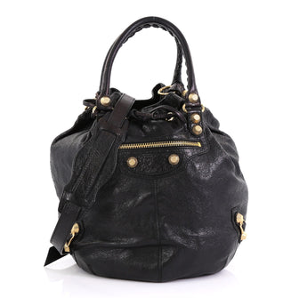 Balenciaga Pom Pon Giant Studs Bag Leather Black 424521