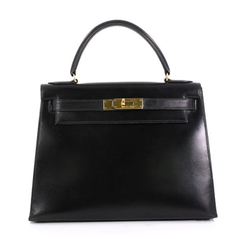 Hermes Kelly Handbag Black Box Calf with Gold Hardware 28 - Rebag