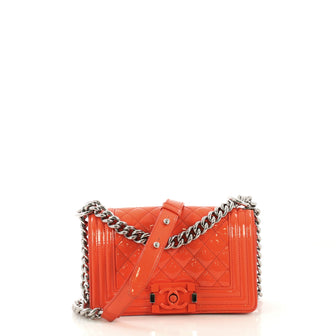 Chanel Model: Boy Flap Bag Quilted Plexiglass Patent Small  Orange 42484/3