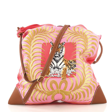 Hermes Silky City Handbag Printed Silk and Leather GM Orange 424871