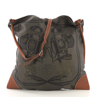 Hermes Silky City Handbag Printed Silk and Leather GM Green 424872