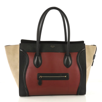 Celine Tricolor Shoulder Luggage Bag Leather Red 424973