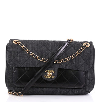 Chanel Front Pocket Flap Bag Quilted Denim with Calfskin 425165