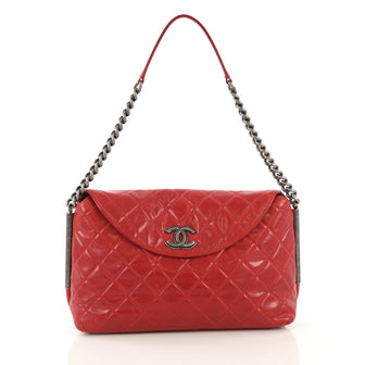 Chanel Stitch It Fold Over Shoulder Bag Quilted Glazed Calfskin Medium