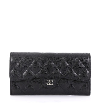 Chanel Model: CC Gusset Classic Flap Wallet Quilted Caviar Long Black 42527/2