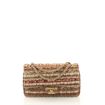 Chanel Classic Double Flap Bag Quilted Tweed and Ribbon Medium