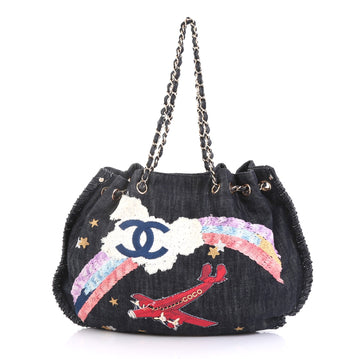 Chanel Night Flight Hobo Embroidered Denim Large
