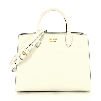 Prada Bibliotheque Handbag Saffiano Leather with City Calfskin Medium White 4259124
