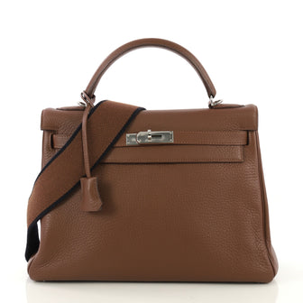 Hermes Kelly Amazone Handbag Brown Clemence with Palladium Hardware 32