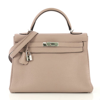 Hermes Kelly Handbag Pink Clemence with Palladium Hardware 32