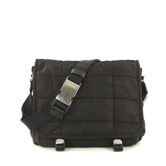 Prada Buckle Messenger Bag Quilted Tessuto Medium Black 4259153