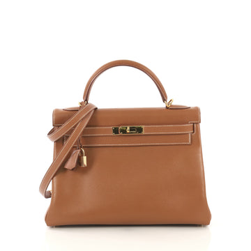 Hermes Kelly Handbag Brown Courchevel with Gold Hardware 32 - Rebag