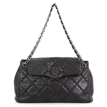 Chanel Model: Double Stitch Hamptons Accordion Flap Tote Quilted Calfskin Large Black 42592/5