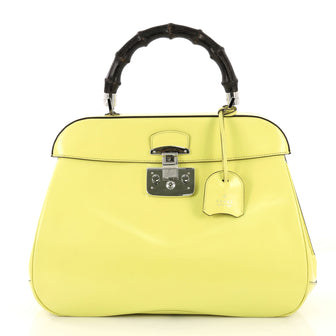 Gucci Model: Lady Lock Bamboo Top Handle Bag Leather Yellow Large  42595/38
